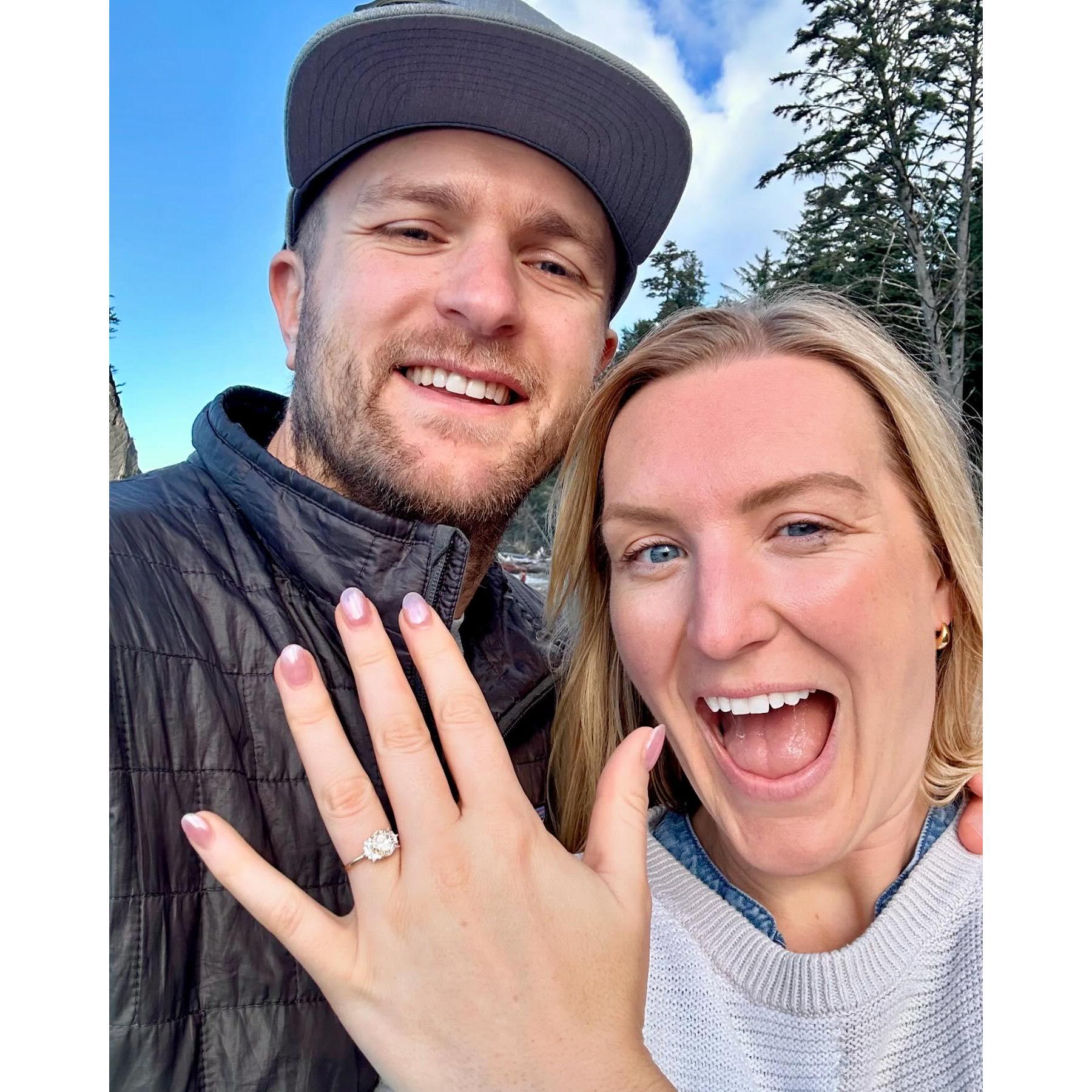 Getting engaged on Rialto Beach in Olympic National Park