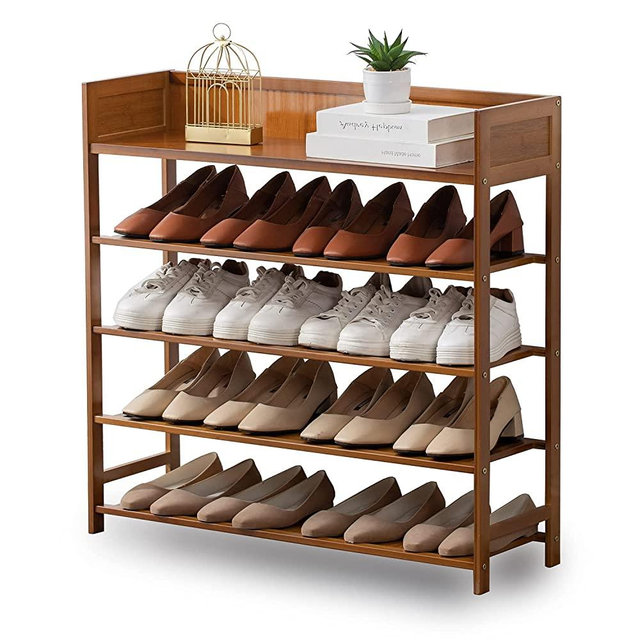 Suwoic Shoe Rack Organizer, 5 Tire Bamboo Stackable Shoe shelf Storage Organizer, For Entryway, Hallway, and Closet (Brown)