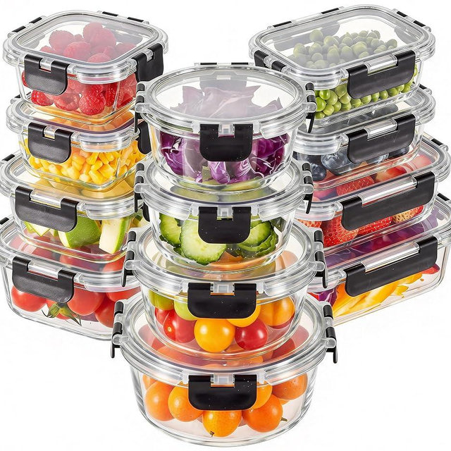 Liuruiyu 12 Pack Glass Food Storage Containers with Lids, Meal Prep Containers, Airtight Bento Boxes with Leak Proof Locking for Microwave, Oven, Freezer and Dishwasher, BPA Free