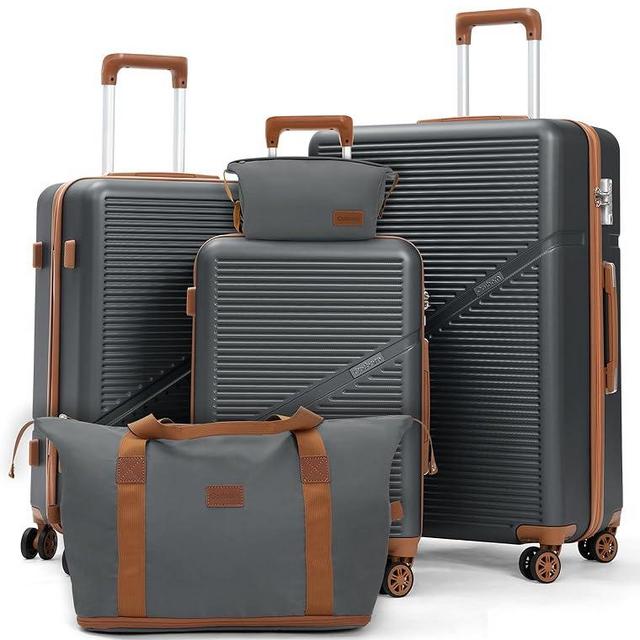 Cosbarn Luggage Sets 5 Piece Suitcases with Wheels, Suitcase Set ABS Hard Case Luggage with TSA Lock Spinner Wheels Durable Travel Luggage(Gray, 5-Piece Set(20"/24"/28"))