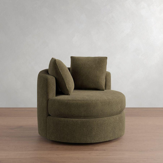 Balboa Upholstered Swivel Armchair, High Performance Contract Grade, Rustic Chenille Dark Moss