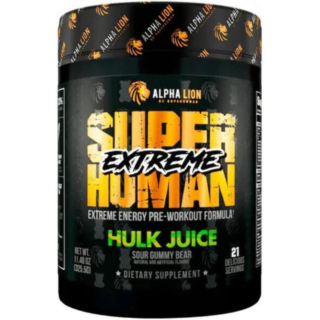 ALPHA LION Superhuman Extreme High Stim Pre Workout Powder, Beta Alanine, L-Taurine & 356mg Tri-Source Caffeine for Sustained Energy, Nitric Oxide & Citrulline for Pump (21 Servings, Sour Gummy Bear)