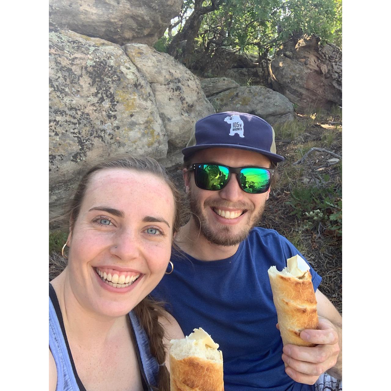 August 3rd: Homemade baguettes and bri on a hike!