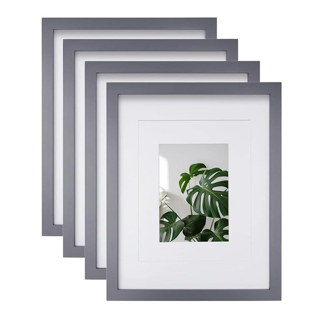 Egofine 11x14 Picture Frames 4 Pack Display Pictures 5x7/8x10 with Mat or 11x14 Without Mat Made of Solid Wood Covered by Plexiglass for Table Top Display and Wall Mounting Photo Frames, Dark Gray