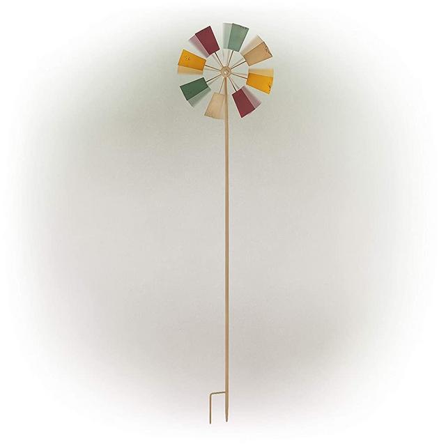 Alpine Corporation KIY102MC Alpine Metal Windmill Stake-Kinetic Outdoor Yard Art Decor-Multi-Color-12 x Wind Spinners, 12"L x 13"W x 52"H, Multi Color