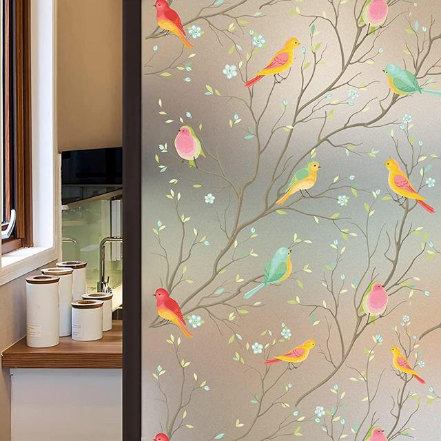 Coavas Privacy Window Film Opaque Non-Adhesive Frosted Bird Window Film Decorative Glass Film Static Cling Film Bird Window Stickers for GF-WF-90-2B Home Office 17.7In. by 78.7In. (45 x 200Cm)
