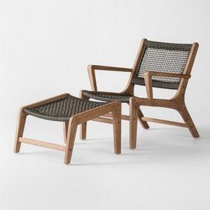 Oceans Wood & Rope Patio Club Chair & Ottoman Set