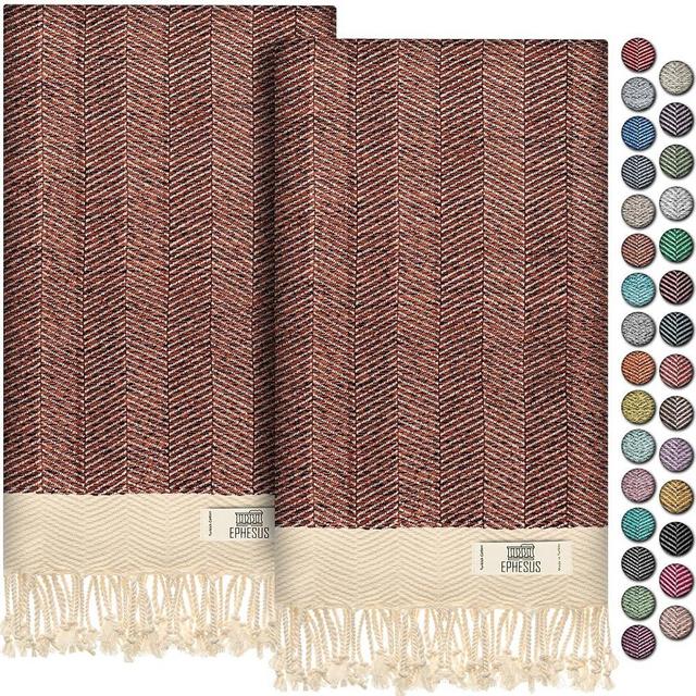 EPHESUS TOWELS Hand Towels - Set of 2 | 18" x 40" - Turkish Cotton - Decorative Turkish Hand Towel for Bathroom, Kitchen, Guest, Face, Hair, Tea, Dishcloth (Terra, Herringbone)