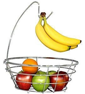DecoBros Wire Fruit Tree Bowl with Banana Hanger, Chrome Finish
