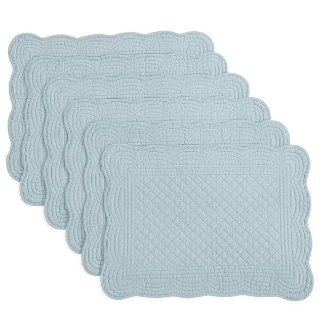 HOMBYS Quilted Placemats Set of 6 Washable-13x18 inches Rectangular Placemats for Kitchen Table-100% Cotton Fabric Rectangular Table Mats-Cotton (18"x13", Light Blue)