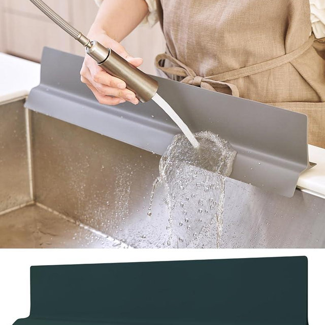 23 inches 100% Premium Silicone Kitchen Sink Splash Guard - Non Slip Strong Suction, Durable, and Easy-to-Clean Splash Protector for Mess-Free Cooking and Dishwashing (Deep Green)