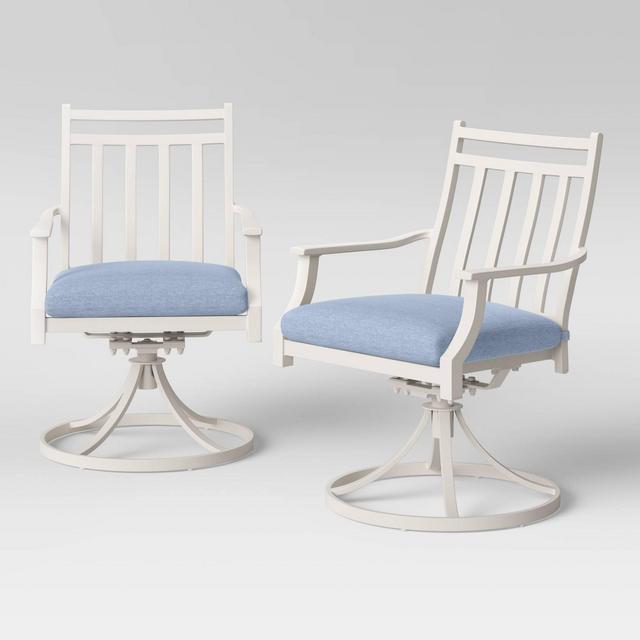 Fairmont 2pk Metal Swivel Rocking Patio Dining Chairs - White/Chambray - Threshold™