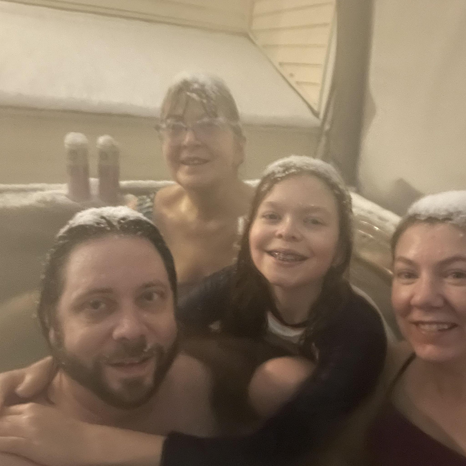 Hot tubbing in a blizzard