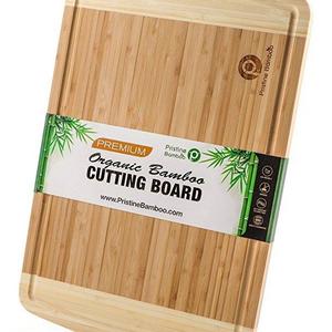 NON-SLIP, Extra Large Organic Bamboo Cutting Board| DEEP Juice Grooves | Wooden Chopping Board for Meat (Butcher Block), Vegetables, Fruit, Cheese| Best Wood Serving Tray (18x12) by PRISTINE BAMBOO
