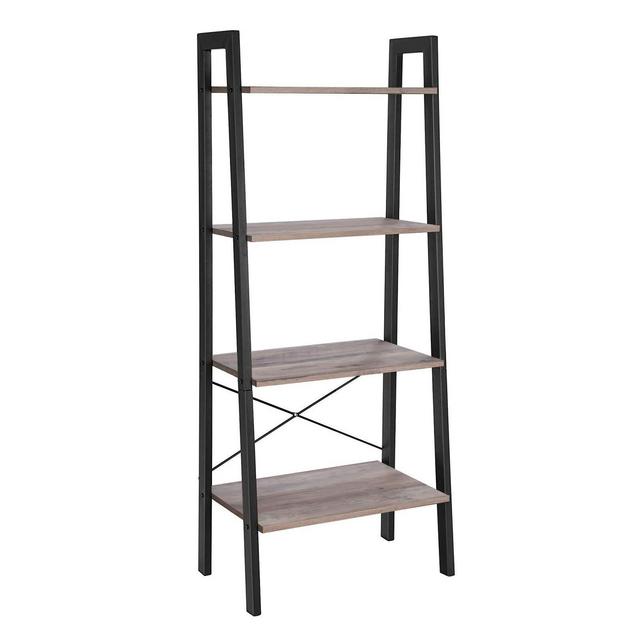 VASAGLE Ladder Shelf, 4-Tier Bookshelf, Storage Rack, Bookcase with Steel Frame, for Living Room, Home Office, Kitchen, Bedroom, Industrial Style, Greige and Black ULLS44MB