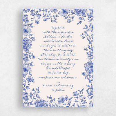 Cornflower Blue Wedding Invitation - Sogno Script