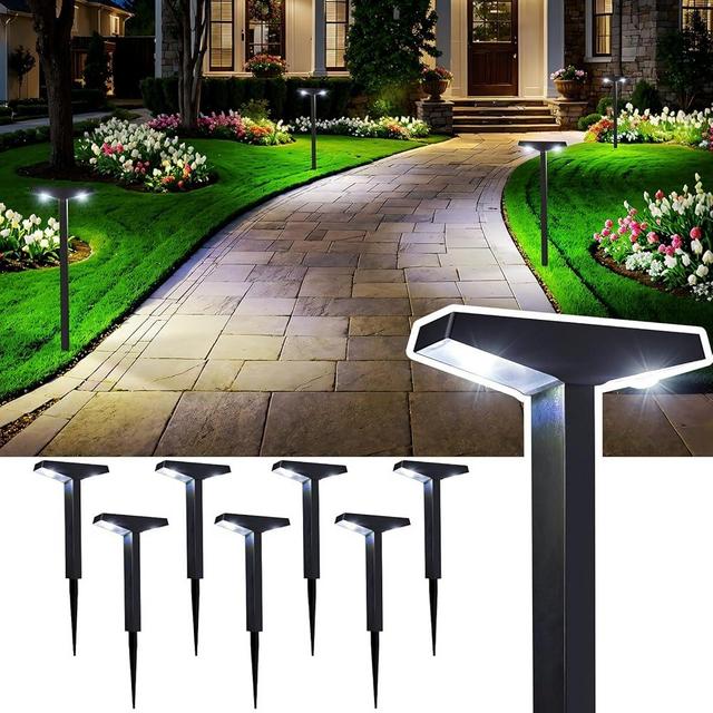 Fudosa Solar Pathway Lights 8 Pack, Outdoor Waterproof Pathway Lights Solar Powered, Solar Garden Decorative Solars Landscape Lighting for Walkway Lawn Driveway Sidewalk Backyard Decor - Cool White