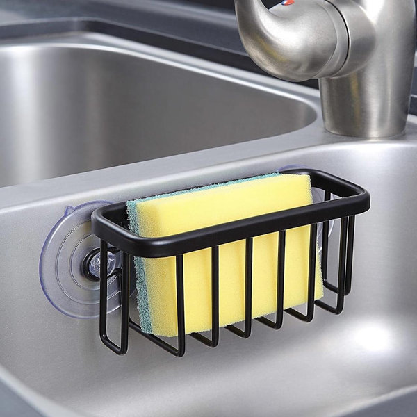SunnyPoint NeverRust Kitchen Sink Suction Holder for Sponges, Scrubbers, Soap, Kitchen, Bathroom, 6" x 2.5" x 2.75", Aluminum (BLACK)