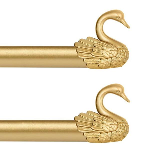 TANGWIN 2 Pack Gold Curtain Rods 28 to 48 Inch,1 Inch Heavy Duty Curtain Rods with Brackets,Adjustable Curtain Rod Set,Decorative Swan Finials Drapery Rods,Single Window Curtain Rods 18-45",Brass Gold