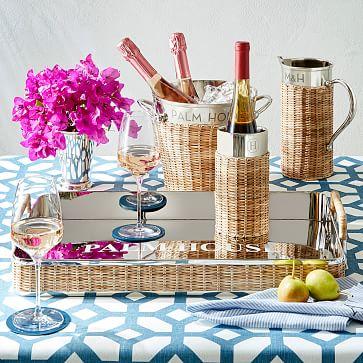 Silver and Wicker Wine Chiller and Ice Bucket