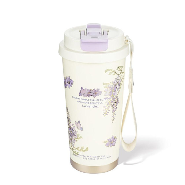 EPOSOU Travel Coffee Mug,2-In-1 Spill Proof Lid Coffee Mug,16oz Stainless Steel Mug,Reusable Coffee Tumbler for Travel,School,Office (Purple Lavender)