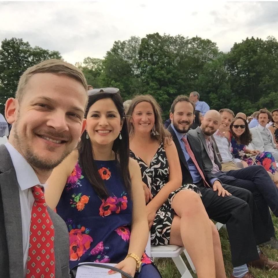 With Gabe's college buddies for friend Jon's wedding in MA, 2018.