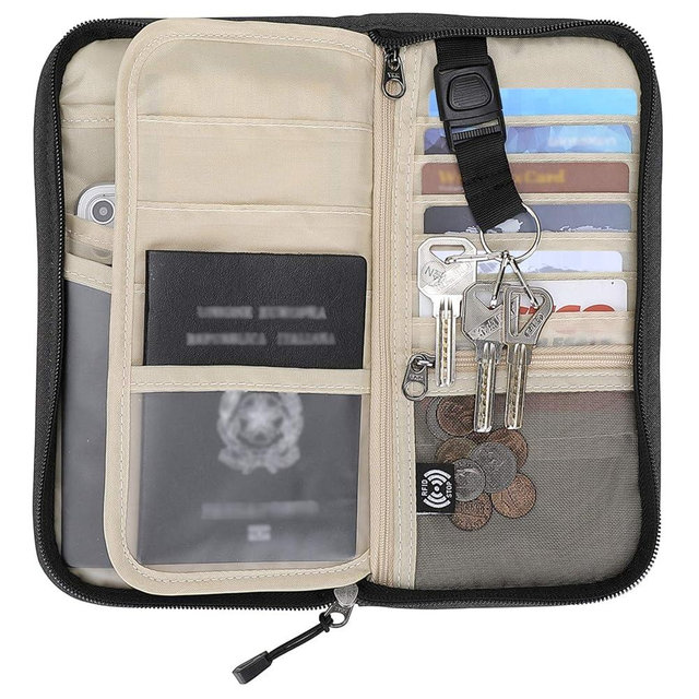 ZOPPEN Passport Holder Family RFID Passport Wallet, Passport Holder Women/Men, Travel Wallet Documents Organizer Zipper Case with Removable Wristlet Strap, Travel Essentials for Flying