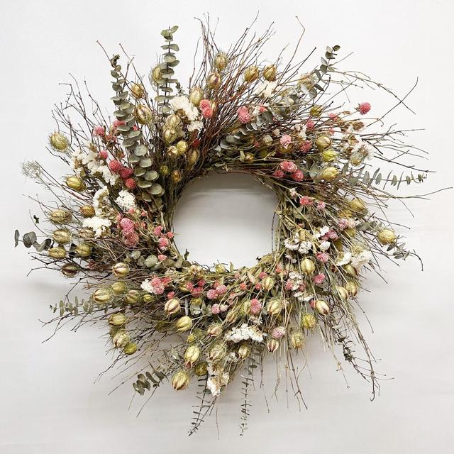VanCortlandt Farms Natural Dried Flower Handmade Pink Eucalyptus Wreath