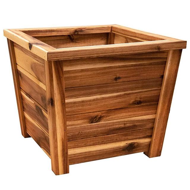 Villa Acacia Outdoor Planter Box, Square 14 x 14 Inch Box for Patio Flowers, Herbs, Plants and Shrubs