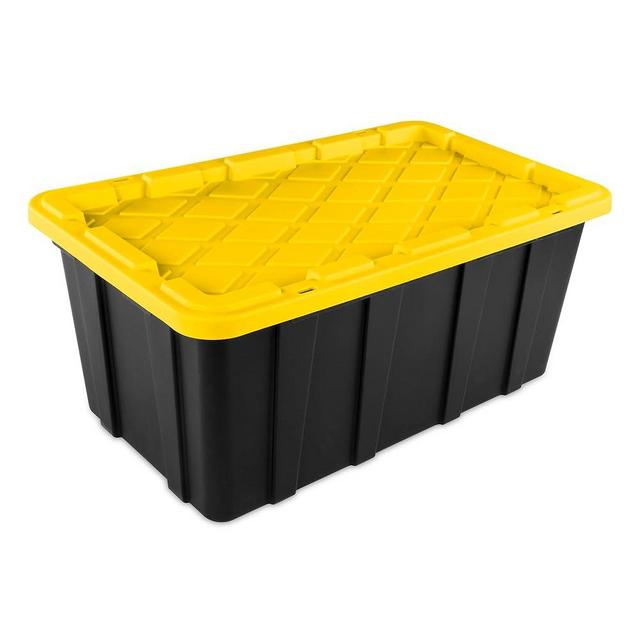 Sterilite 4-Pack Stackable Storage Bins, Heavy Duty Totes w/ Lids, 38 Gallon, Black/Yellow