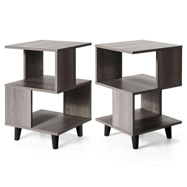 Costway 2 PCS Nightstand Set Modern Side End Table Storage Shelf Grey
