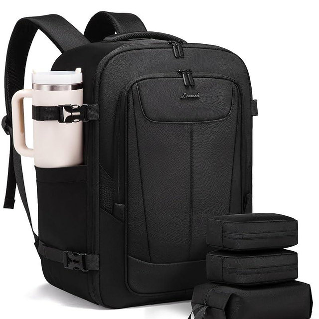 LOVEVOOK Travel Backpack for Men, 40L Carry on Backpack Flight Approved with 3 Packing Cubes, Extra Large Personal Item Bag Fits 17.3 inch Laptop for Airplanes, Water Resistant Daypack, Black