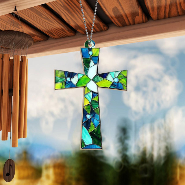 Jesus Cross Suncatcher Ornament, Jesus Cross Ornament Gift, Jesus Cross Window Suncatcher, Christian Hanging Ornament Decor ID-1010-RRUN
