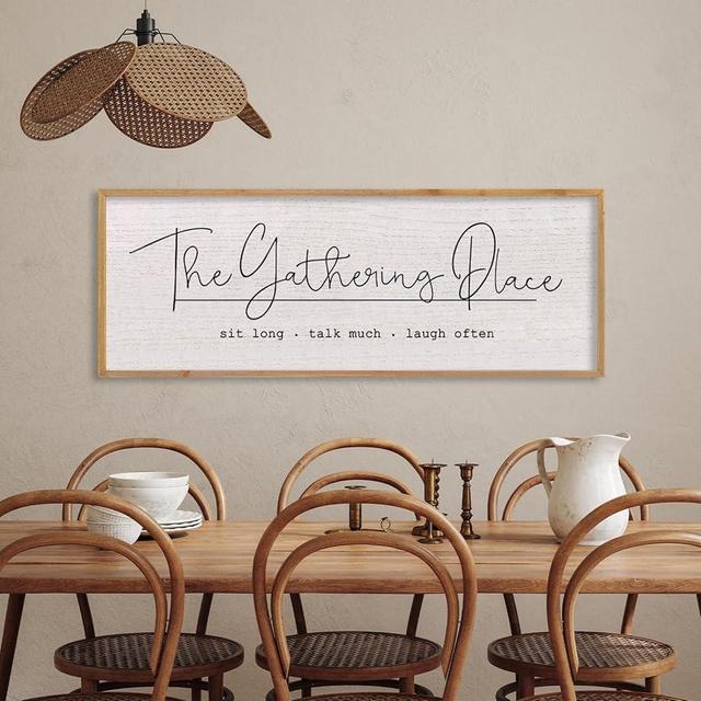 The Gathering Place Sign Wall Art Decor 40"x15" Rustic Farmhouse Vintage Dining Room Siold Wooden Framed Large Home Kitchen Simple And Beautiful Wall Hanging gather Decoration (Wood)