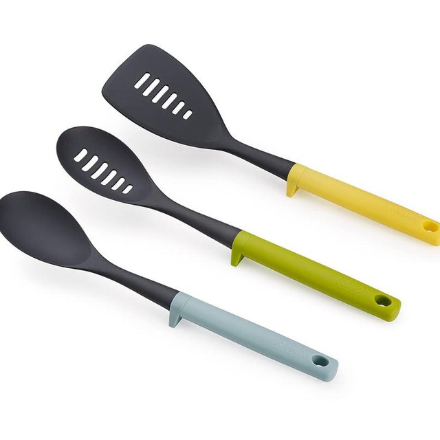 Joseph Joseph Duo 3-Piece Utensil Set with Integrated Tool Rests: Scratch-Free Use on Non-Stick Cookware, Includes Solid & Slotted Spoons and Turner, Heat-Resistant
