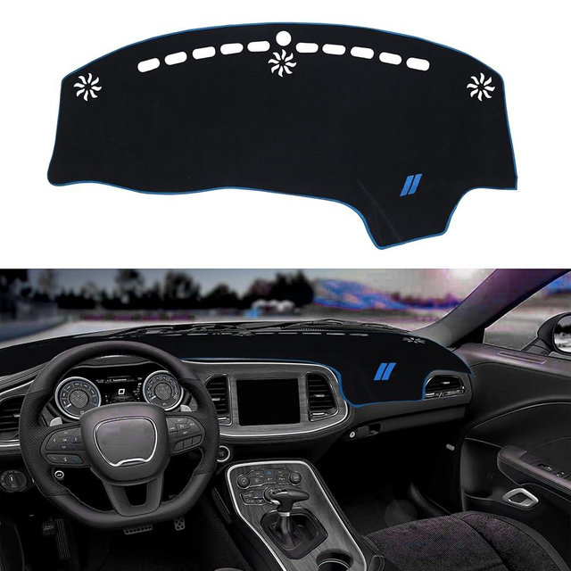 YOSRTER Dashboard Cover for Dodge Challenger Accessories 2015-2022 2023 2024 Non-Slip Dash Mat Blocker UV Rays Sunshade Dash Cover Protector for Dodge Challenger Accessories(Blue Edge Blue Trim