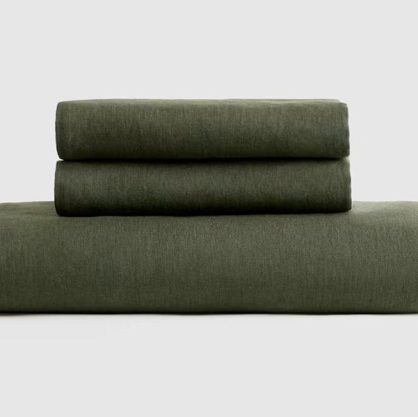 Color Pine - European Linen Fitted Sheet Set - King (Without Flat Sheet)