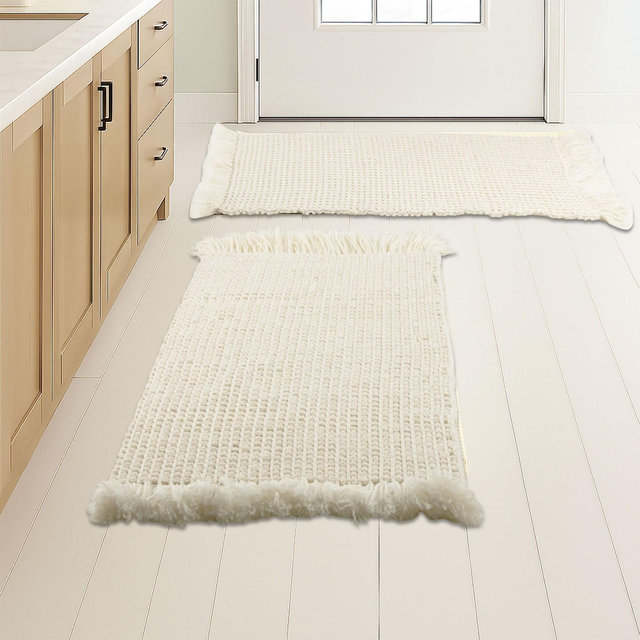 Lavish Home 2PC Waffle Bath Mat Set, Ivory