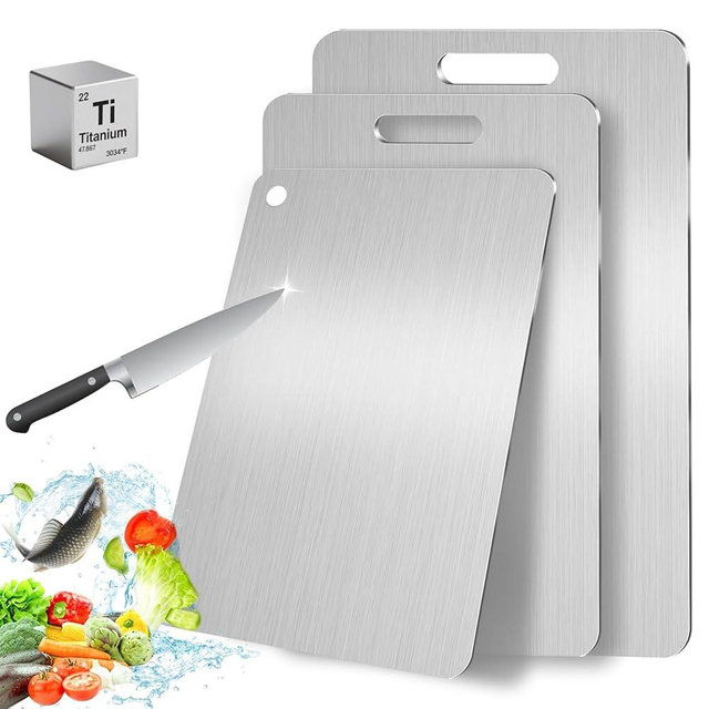 Katuchef Titanium Cutting Board, 2026 New 100% Pure Titanium Cutting Boards for Kitchen, Titan Cut Pro Non Toxic Double Sided Chopping Board Dishwasher Safe Durable Cut for Meat Fruit Vegetable(S+M+L)