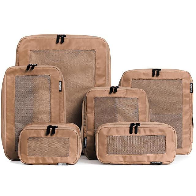 Aerotrunk Compression Packing Cubes for Travel - Luggage Organizer Bags - Double Zipper Packing Cubes for Suitcases (6-Pack, Mocha)