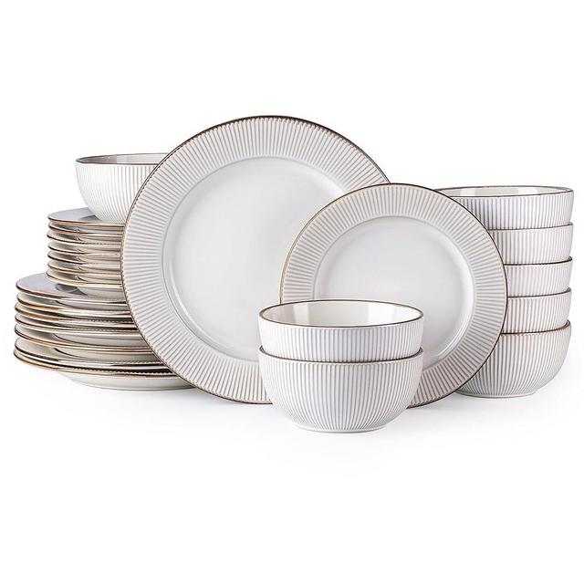GBHOME Ceramic Dinnerware Sets, 24Piece Embossed Elegant Stoneware Plates and Bowls Sets, Housewarming Wedding Gift | Dishwasher & Microwave Safe | Dishes Set Service for 8