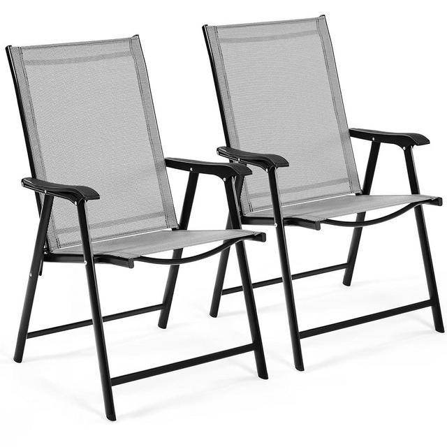 Yaheetech Patio Chairs Outdoor Chairs Set of 2 Portable Dining Chairs with Armrests for Camping, Lawn Yard Beach, Folding Patio Chairs 2-Pack Patio Chairs Metal Frame