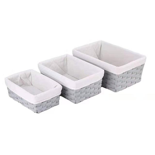 HOSROOME Handmade Bathroom Storage Baskets Set Shelf Baskets with Liner Woven Decorative Home Storage Bins Decorative Baskets Organizing Baskets Nesting Baskets(Set of 3,Grey)
