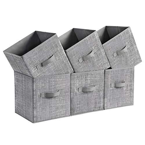 SONGMICS Storage Boxes, Set of 6, Non-Woven Fabric Foldable Storage Cubes, Toy Clothes Organizer Bins, Heathered Gray UROB26LG