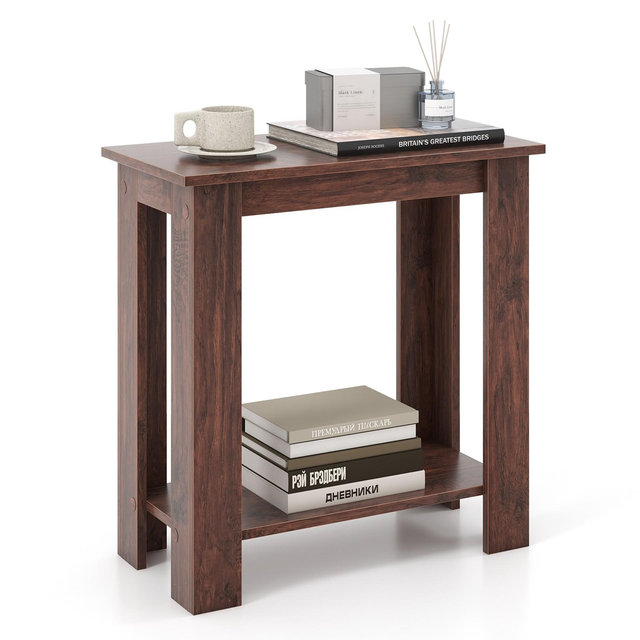 Tangkula Wood End Table 2-tier Rectangular Side Table Home Accent Table w/ Storage Shelf Small Night Stands Sofa Side Coffee Table Mahogany