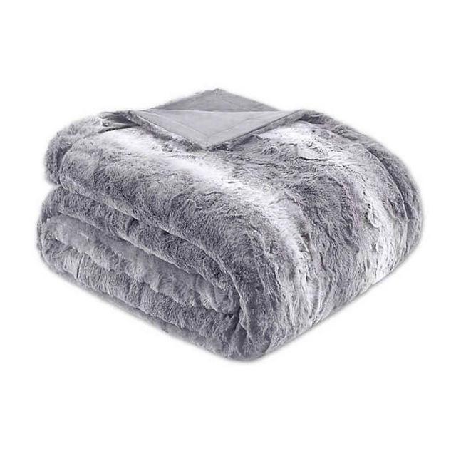 Madison Park Zuri Faux Fur Oversized Bed Throw in Grey