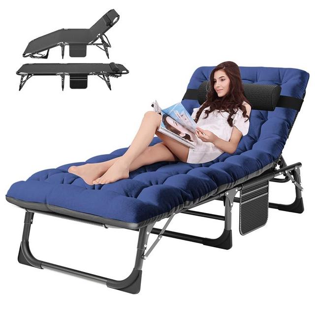 ABORON Heavy Duty Tanning Chair, 5-Gear Outdoor Folding Chaise Lounge Chair with Cushion,Portable Beach Lounge Chair for Outdoor Sunbathing Patio Pool Lawn Deck Poolside