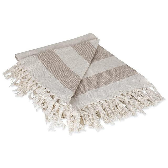 DII Rustic Farmhouse Cotton Cabana Striped Blanket Throw with Fringe For Chair, Couch, Picnic, Camping, Beach, & Everyday Use, 50 x 60" - Cabana Striped Stone