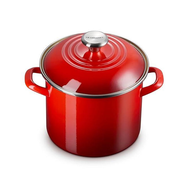 Le Creuset Enamel on Steel Traditional Stockpot, 6 qt., Cerise with Stainless Steel Knob