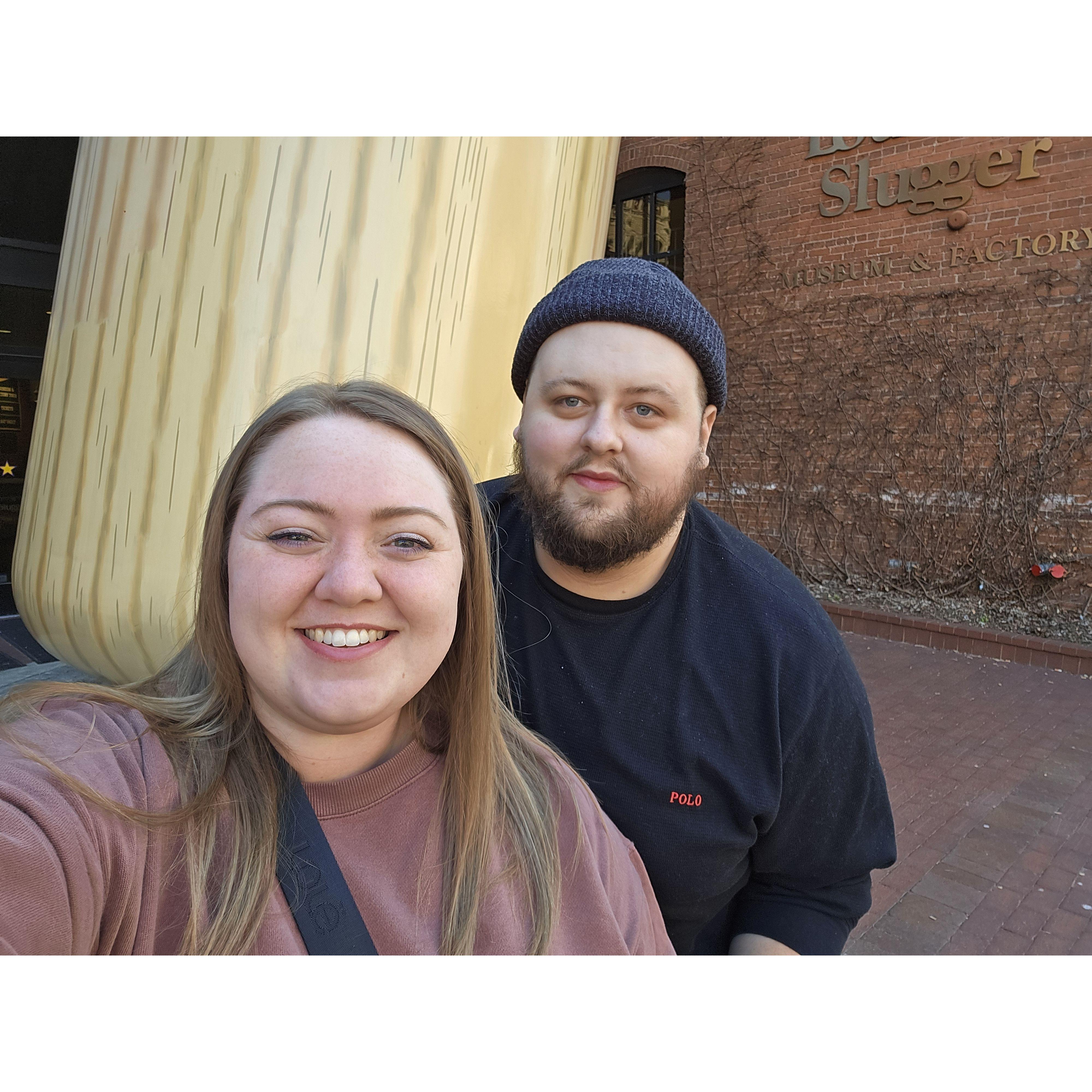 March 12, 2024: Outside the Louisville Slugger Museum and Factory when Steve met up with Lauren in Kentucky.